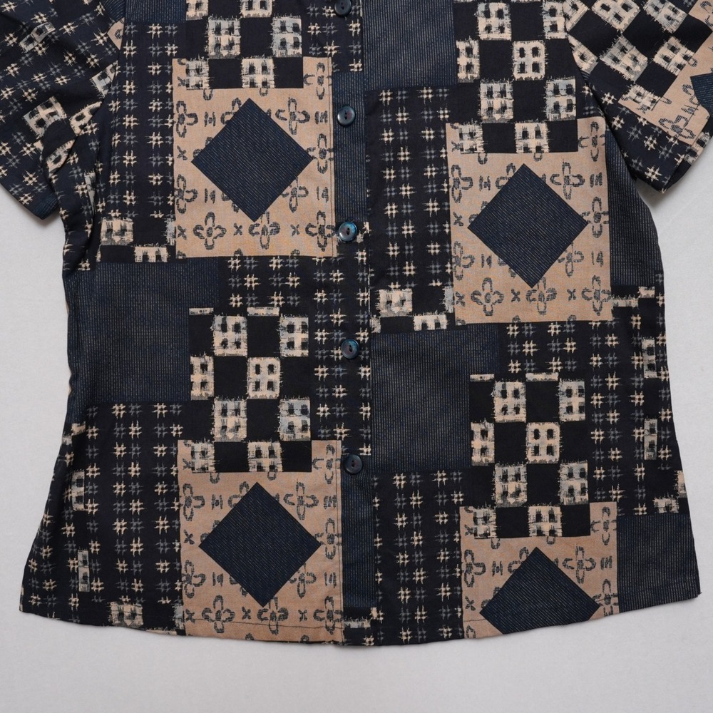 Naturally Yours Hawaii Blouse Small Patchwork Geometric Cotton Top - Picture 6 of 14
